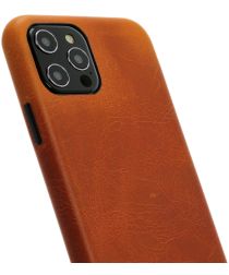 Minim Apple iPhone 12 Pro Max Hoesje Back Cover Echt Leer Cognac