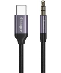 Geen Essager USB-C naar 3.5mm Jack Aux Kabel DAC Connector 1 meter Grijs