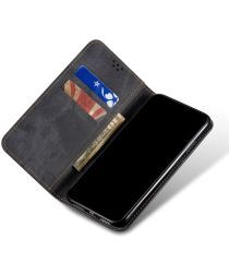 Geen Xiaomi Redmi Note 9T Hoesje Portemonnee Stof Textuur Book Case Zwart