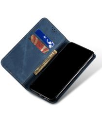 Geen Xiaomi Redmi 9T Hoesje Portemonnee Stof Textuur Book Case Blauw