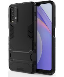 Geen Xiaomi Redmi 9T Hoesje Hybride Back Cover met Kickstand Zwart