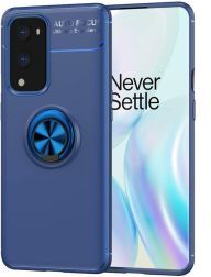 Geen OnePlus 9 Hoesje TPU Back Cover met Magnetische Kickstand Ring Blauw