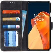 Geen OnePlus 9 Pro Hoesje met Pasjes Book Case Portemonnee Zwart