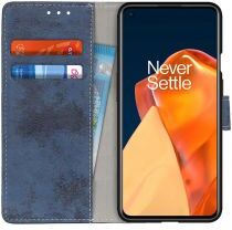 Geen OnePlus 9 Pro Hoesje Vintage Portemonnee Book Case Blauw