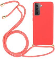 Geen Samsung Galaxy S21 Plus Hoesje Back Cover Flexibel TPU met Koord Rood