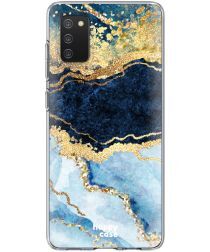 HappyCase Samsung Galaxy A02S Hoesje Flexibel TPU Blauw Marmer Print