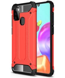 Geen Samsung Galaxy A21s Hoesje Shock Proof Hybride Back Cover Rood
