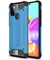 Geen Samsung Galaxy A21s Hoesje Shock Proof Hybride Back Cover Lichtblauw