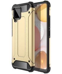 Geen Samsung Galaxy A42 Hoesje Shock Proof Hybride Back Cover Goud