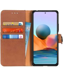 Khazneh Xiaomi Redmi Note 10 Pro Hoesje Portemonnee Drukknoop Sluiting Bruin