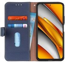 Geen Xiaomi Poco F3 / Mi 11i Hoesje Wallet Book Case Echt Leer Blauw