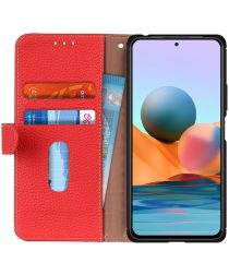 Geen Xiaomi Redmi Note 10 Pro Hoesje Portemonnee Book Case Echt Leer Rood