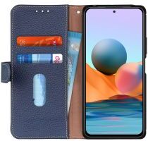 Geen Xiaomi Redmi Note 10 Pro Hoesje Portemonnee Book Case Echt Leer Blauw