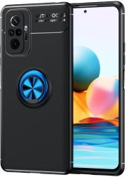 Geen Xiaomi Redmi Note 10 Pro Hoesje met Ring Kickstand Zwart Blauw