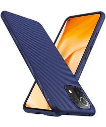 Geen Xiaomi Mi 11 Lite 4G / 5G Hoesje Twill Slim Textuur Back Cover Blauw