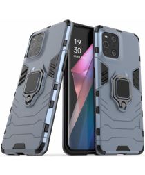 Geen Oppo Find X3 Pro Hoesje Shock Proof Back Cover met Kickstand Blauw