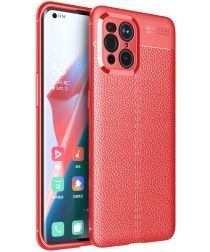 Geen Oppo Find X3 Pro Hoesje Litchi Textuur Kunstleer Back Cover Rood