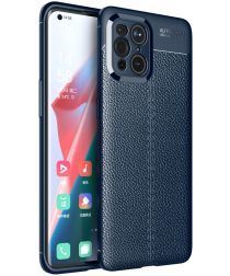 Geen Oppo Find X3 Pro Hoesje Litchi Textuur Kunstleer Back Cover Blauw