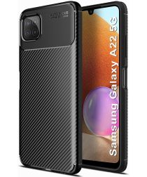 Selected by GSMpunt.nl Samsung Galaxy A22 5G Hoesje Siliconen Carbon TPU Back Cover Zwart