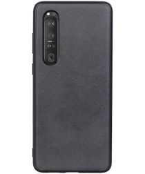 Geen Sony Xperia 1 III Hoesje Back Cover met Kunstleer Coating Zwart