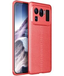 Geen Xiaomi Mi 11 Ultra Hoesje TPU met Litchi Leren Textuur Rood