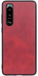 Geen Sony Xperia 5 III Hoesje Back Cover Echt Leer Rood