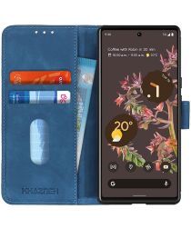 Geen KHAZNEH Google Pixel 6 Hoesje Retro Wallet Book Case Blauw