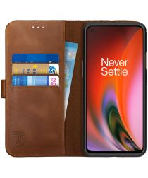 Rosso Deluxe OnePlus Nord 2 5G Hoesje Echt Leer Book Case Bruin