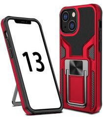 Geen Apple iPhone 13 Mini Hoesje Hybride Back Cover Kickstand Rood