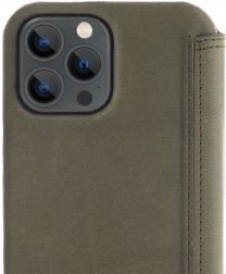 Minim Apple iPhone 13 Pro Max Hoesje Echt Leer Book Case Groen