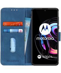 KHAZNEH Motorola Edge 20 Pro Hoesje Retro Wallet Book Case Blauw