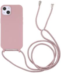 Geen Apple iPhone 13 Mini Hoesje Back Cover Flexibel TPU met Koord Roze