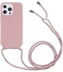 Geen Apple iPhone 13 Pro Hoesje Back Cover met Koord Flexibel TPU Roze