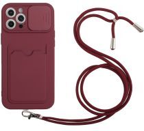 Geen Apple iPhone 13 Pro Hoesje met Koord Camera Slider Back Cover Bordeaux