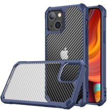 Geen Apple iPhone 13 Hoesje Carbon Back Cover Schokbestendig Blauw