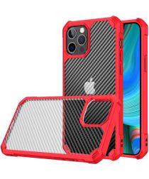 Geen Apple iPhone 13 Pro Hoesje Carbon Back Cover Schokbestendig Rood