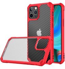 Geen Apple iPhone 13 Pro Max Hoesje Carbon Back Cover Schokbestendig Rood