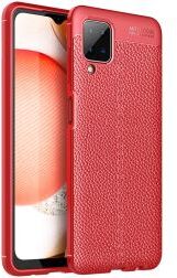 Geen Samsung Galaxy A12 Litchi Hoesje TPU Met Leren Textuur Rood