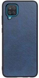 Geen Samsung Galaxy A12 Hoesje Back Cover met Kunstleer Coating Blauw