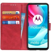 Geen Motorola Moto G60s Hoesje Retro Wallet Book Case Kunstleer Rood