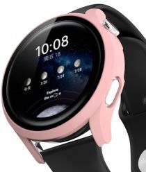 Geen Huawei Watch 3 Pro Hoesje Hard Plastic Bumper met Tempered Glass Roze