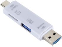 Geen Multifunctionele 5 in 1 Kaartlezer Micro USB/USB/USB-C Wit