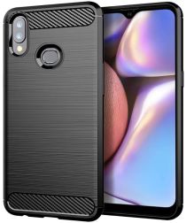 Geen Samsung Galaxy A10s Hoesje Geborsteld TPU Back Cover Zwart