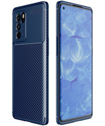 Geen Oppo Reno 6 Pro Hoesje Siliconen Carbon TPU Back Cover Blauw
