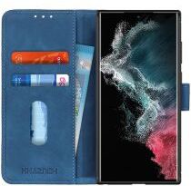 KHAZNEH Samsung Galaxy S22 Ultra Hoesje Retro Wallet Book Case Blauw