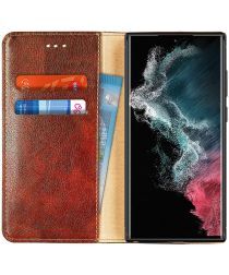 Geen Samsung Galaxy S22 Hoesje met Pasjes Book Case Kunstleer Bruin