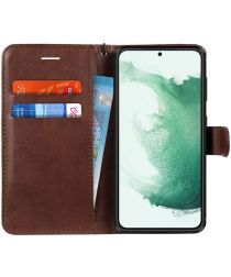Geen Samsung Galaxy S22 Plus Hoesje Retro Wallet Book Case met Koord Bruin