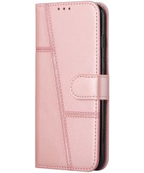 Geen Samsung Galaxy S22 Hoesje Wallet Book Case Kunstleer Roze Goud