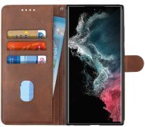 Geen Samsung Galaxy S22 Ultra Hoesje Vintage Wallet Book Case Bruin