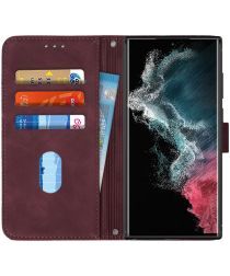 Geen Samsung Galaxy S22 Ultra Hoesje Book Case met Koord Kunstleer Rood